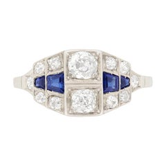 Art Deco 1.00 Carat Diamond and Sapphire Ring, circa 1920s