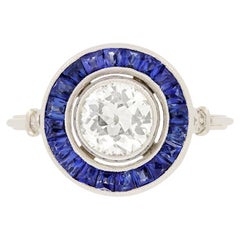 Art Deco target-Ring, 1,00 Karat Diamant und Saphir, ca. 1920er Jahre