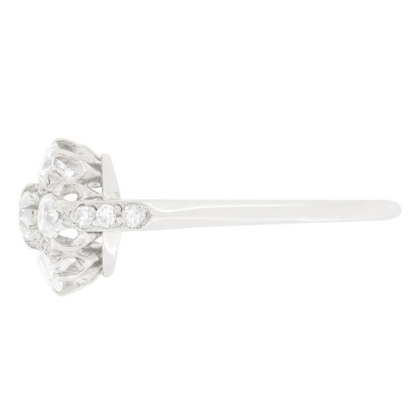 Old Mine Cut Art Deco 1.00ct Diamond Daisy Cluster Ring, c.1920s For Sale