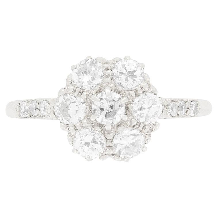 Art Deco 1.00ct Diamond Daisy Cluster Ring, c.1920s For Sale