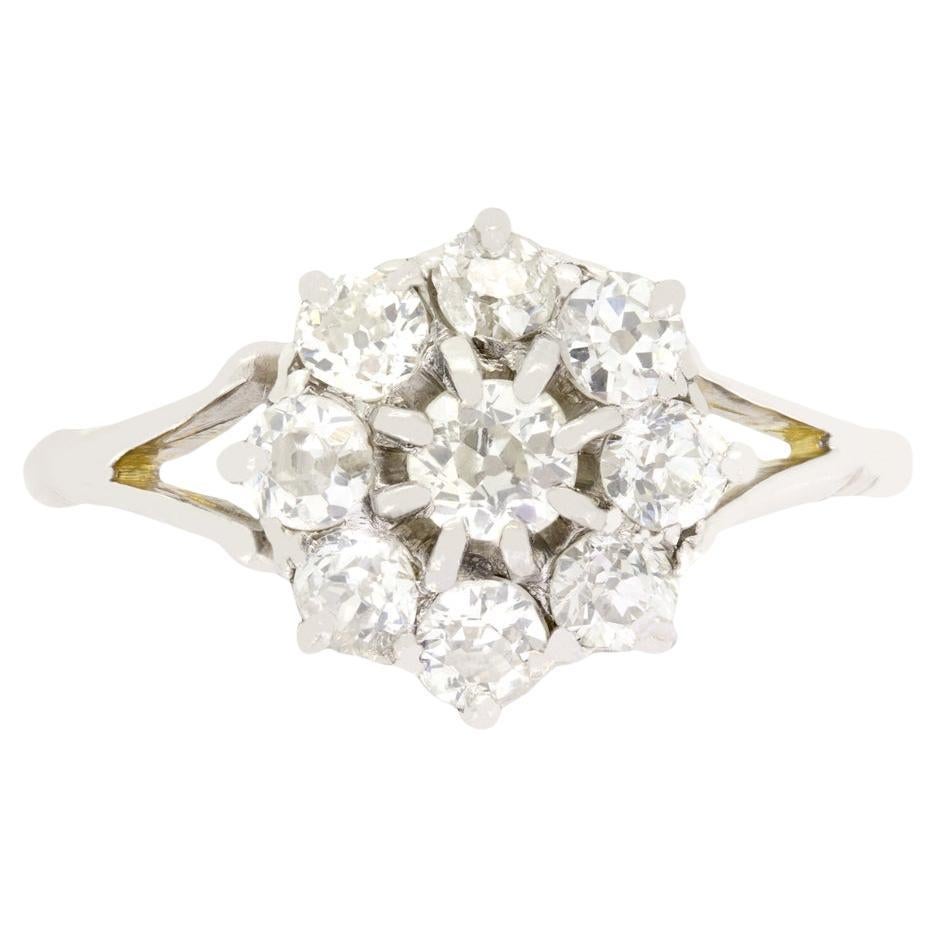 Art Deco 1.00ct Diamond Daisy Cluster Ring, c.1920s For Sale