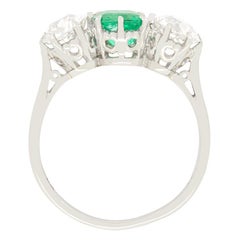 Art Deco 1.00ct Emerald and Diamond Three Stone Ring, c.1920s