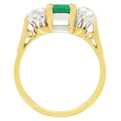 Art Deco 1.00ct Emerald and Diamond Trilogy Ring, c.1920s