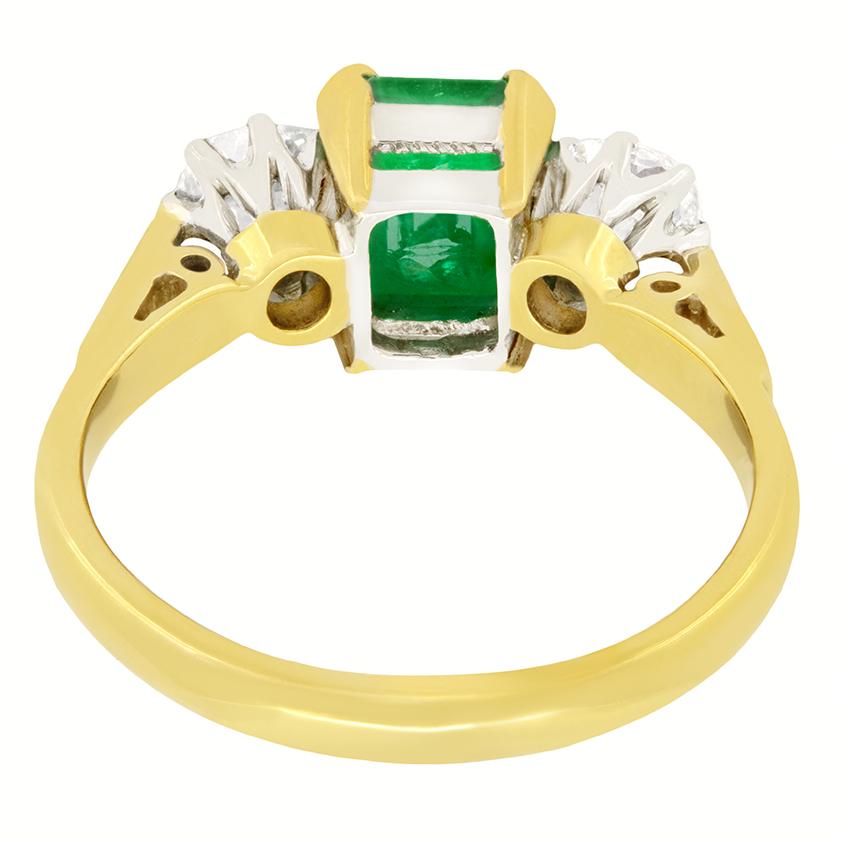 Emerald Cut Art Deco 1.00ct Emerald and Diamond Trilogy Ring, c.1920s For Sale