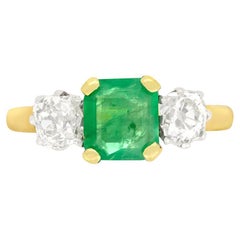 Art Deco 1.00ct Emerald and Diamond Trilogy Ring, c.1920s