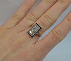 Art Deco 1.00ct Old Cut Diamond and Sapphire 18ct Gold Panel Cluster Ring