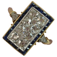 Art Deco 1.00ct Old Cut Diamond and Sapphire 18ct Gold Panel Cluster Ring Art Deco 1.00ct Old Cut Diamond and Sapphire 18ct Gold Panel Cluster Ring