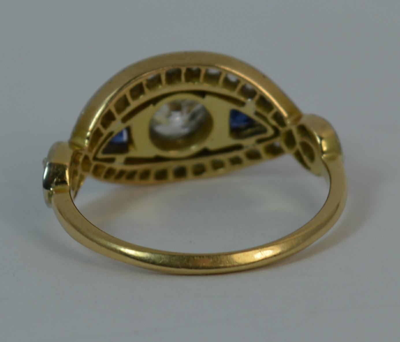 Women's Art Deco 1.00 Carat Old Cut Diamond and Sapphire 18 Carat Gold and Platinum Ring