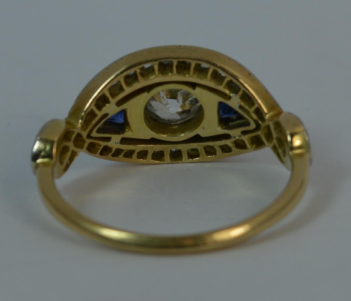Art Deco 1.00 Carat Old Cut Diamond and Sapphire 18 Carat Gold and Platinum Ring 1