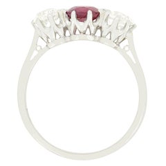 Art Deco 1.00ct Ruby and Diamond Three Stone Ring, c.1920s