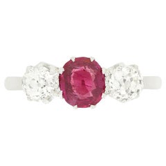 Art Deco 1.00ct Ruby and Diamond Three Stone Ring, c.1920s