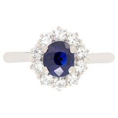 Art Deco 1.00ct Sapphire and Diamond Cluster Ring, c.1920s