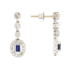 Art Deco 1.00ct Sapphire and Diamond Drop Earrings, c.1920s