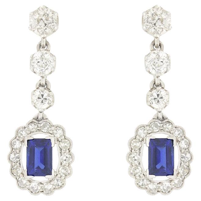 Art Deco Tropfenohrringe mit 1,00 Karat Saphir und Diamant, ca. 1920er Jahre