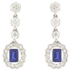 Boucles d'oreilles pendantes Art déco en saphir et diamants de 1,00 carat, c. 1920