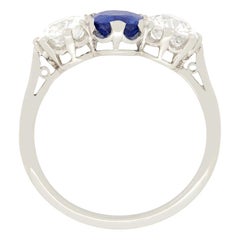 Art Deco 1.00ct Sapphire and Diamond Three Stone Ring, circa 1920s