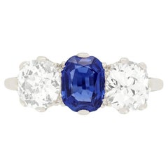 Art Deco 1.00ct Sapphire and Diamond Three Stone Ring, circa 1920s