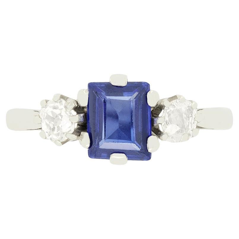 Art Deco 1.00ct Sapphire and Diamond Trilogy Ring, c.1920s