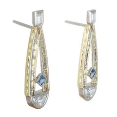 Art Deco 1.01 Carat Montana Blue Sapphire Diamond Platinum Earrings
