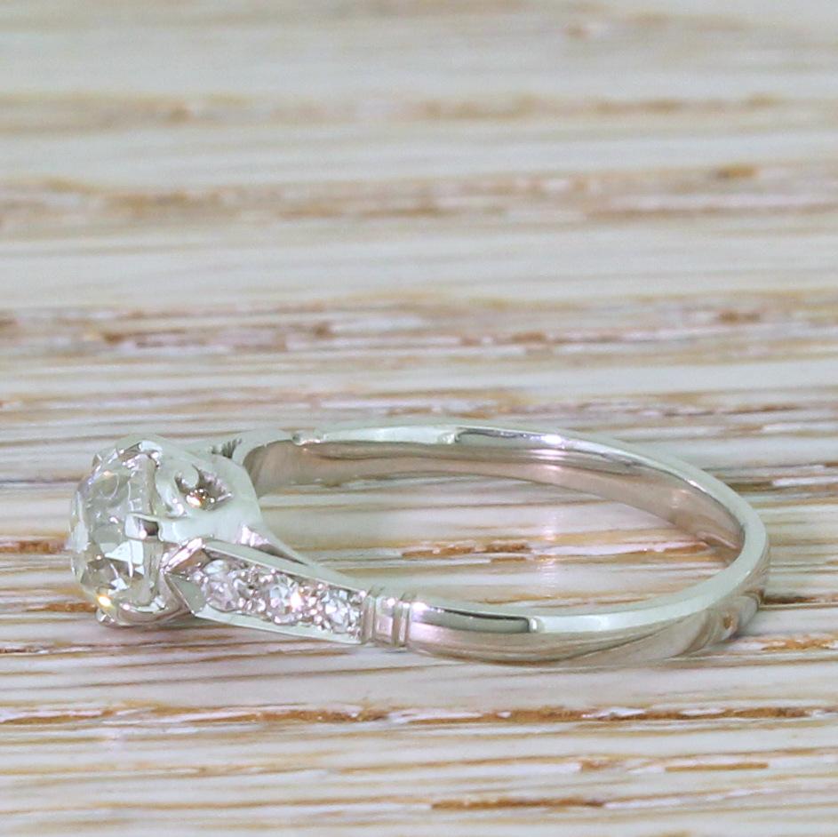 Old Mine Cut Art Deco 1.01 Carat Old Cut Diamond Engagement Ring For Sale