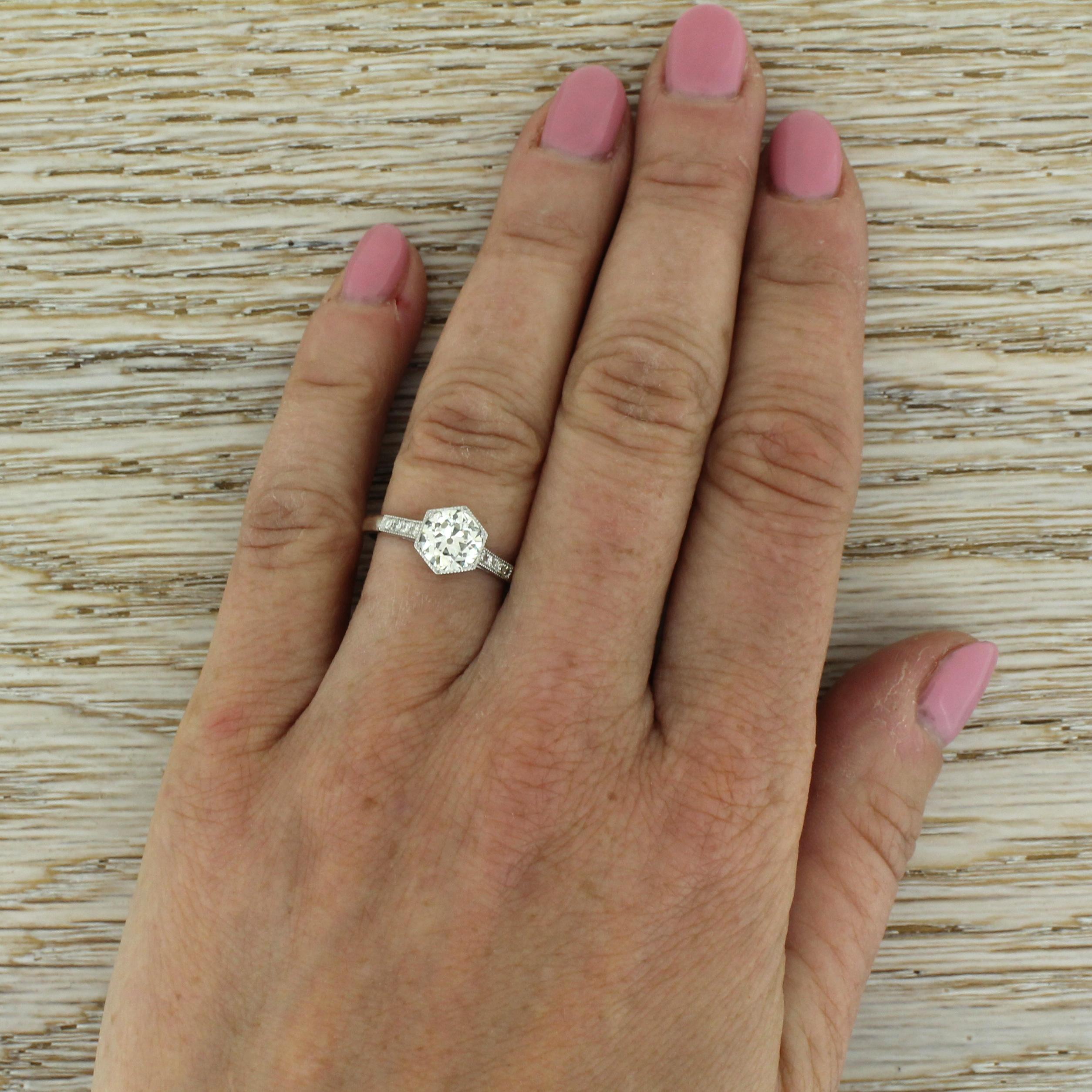 Women's Art Deco 1.01 Carat Old Cut Diamond Engagement Ring For Sale