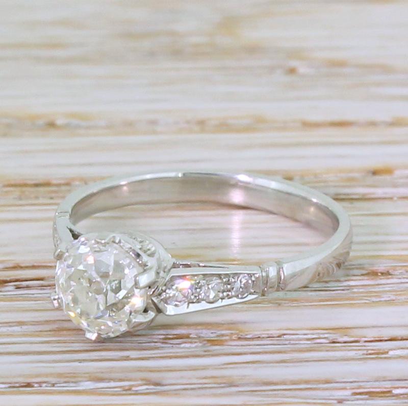 Art Deco 1.01 Carat Old Cut Diamond Engagement Ring For Sale 1