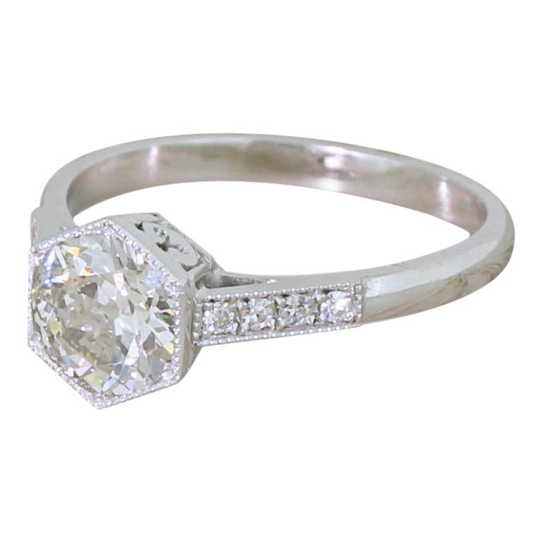 Art Deco 1.01 Carat Old Cut Diamond Engagement Ring For Sale