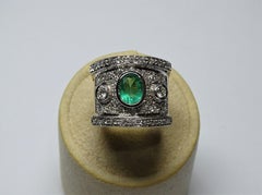Art Deco Style 1.01 Carat Oval Emerald Diamond 18 Karat Gold White Gold Ring