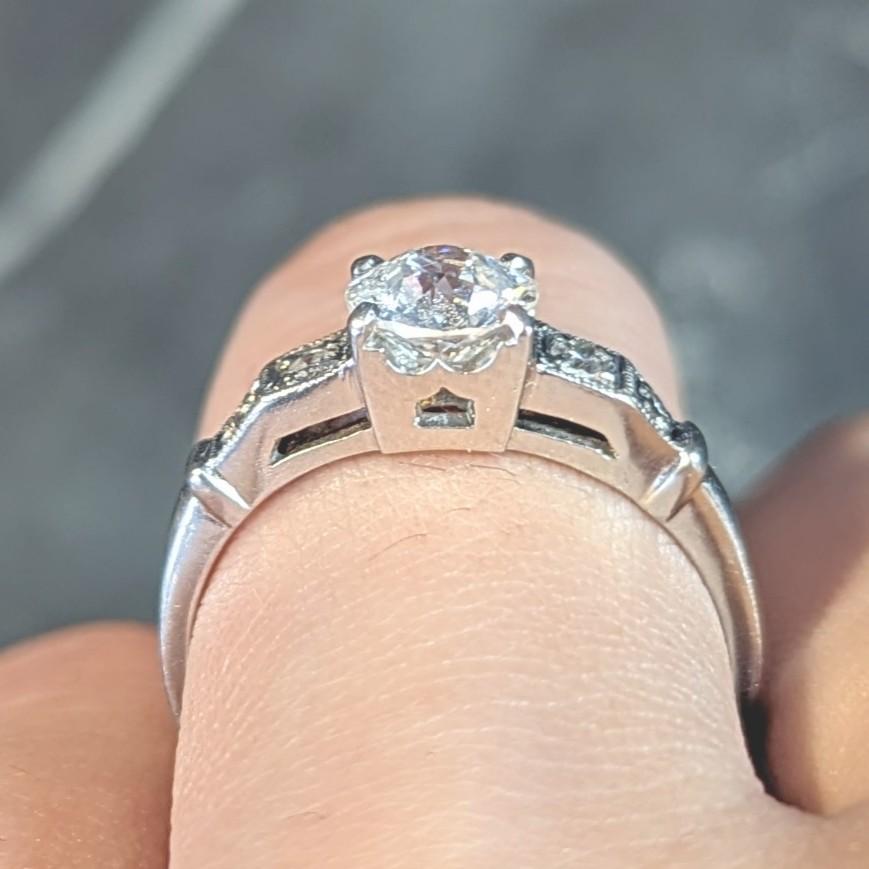 Art Deco 1.01 CTW Diamond Platinum Five Stone Vintage Engagement Ring For Sale 7
