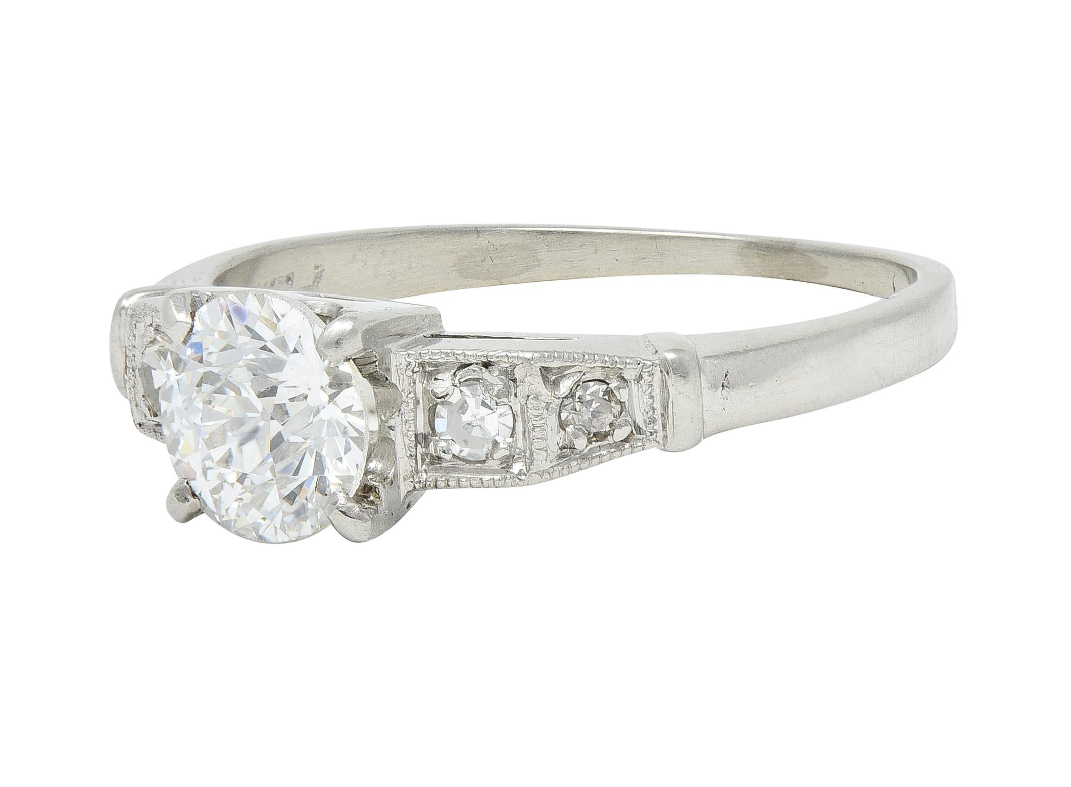 Art Deco 1.01 CTW Diamond Platinum Five Stone Vintage Engagement Ring For Sale 1