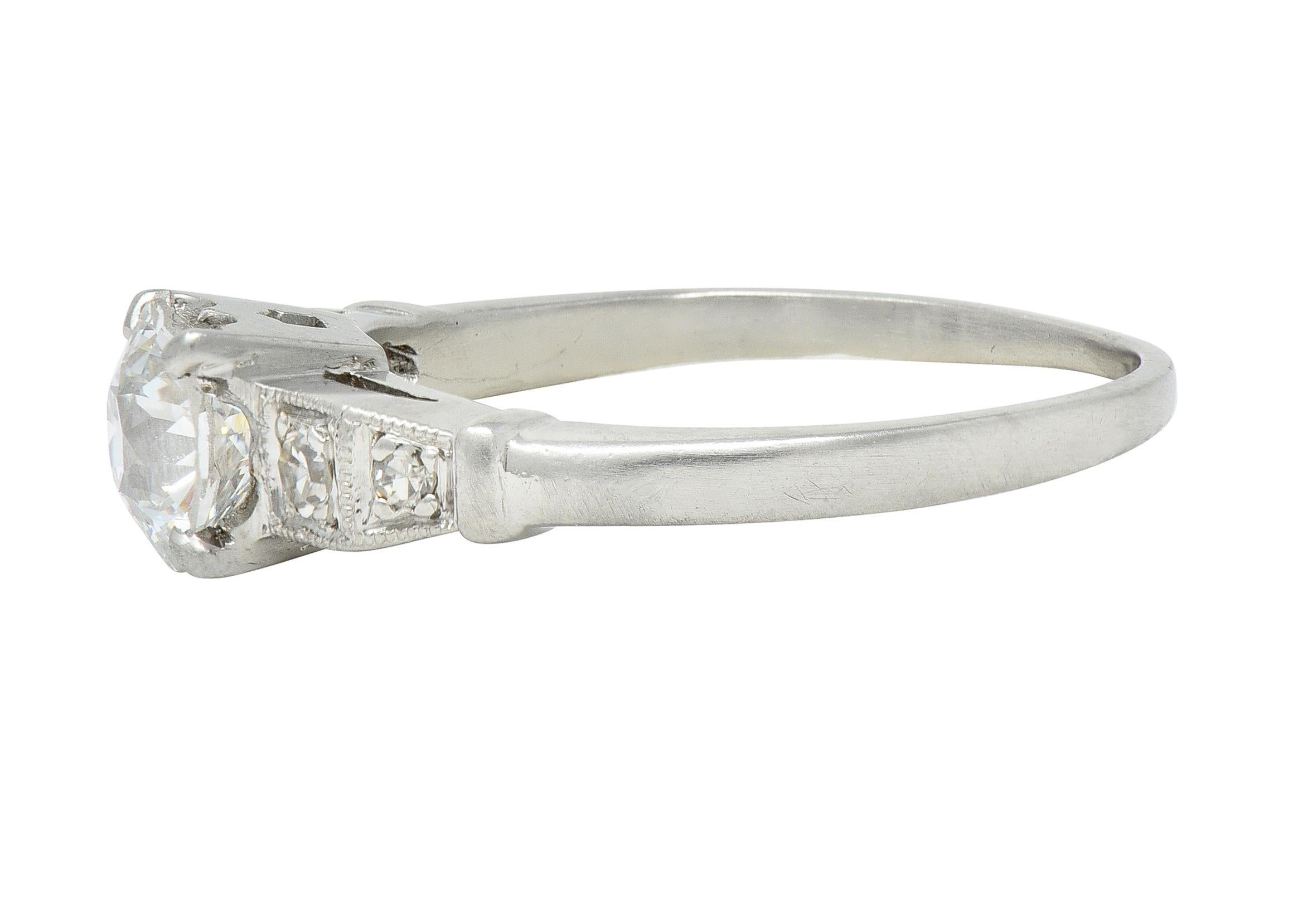 Women's or Men's Art Deco 1.01 CTW Diamond Platinum Five Stone Vintage Engagement Ring For Sale