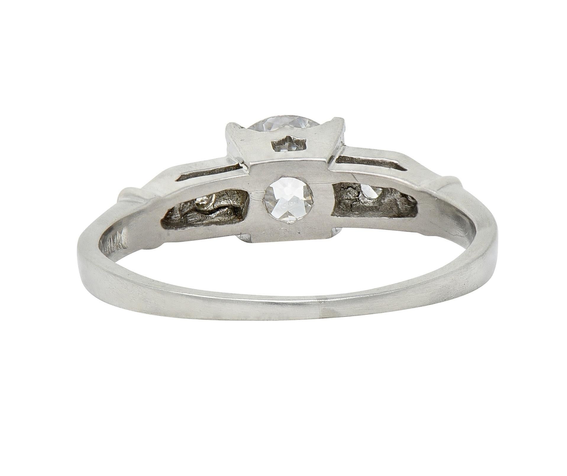 Art Deco 1.01 CTW Diamond Platinum Five Stone Vintage Engagement Ring In Excellent Condition For Sale In Philadelphia, PA