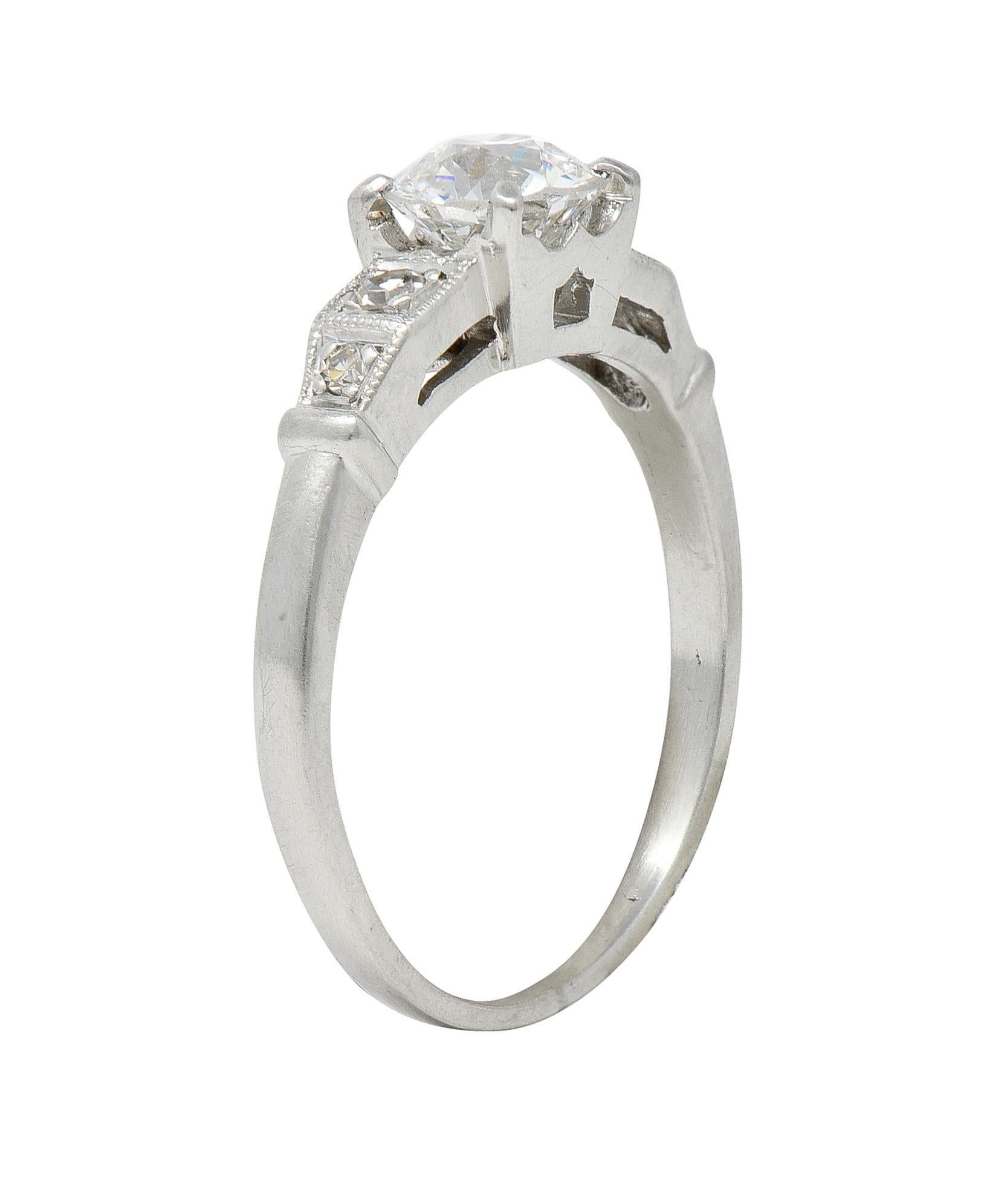 Art Deco 1.01 CTW Diamond Platinum Five Stone Vintage Engagement Ring For Sale 4