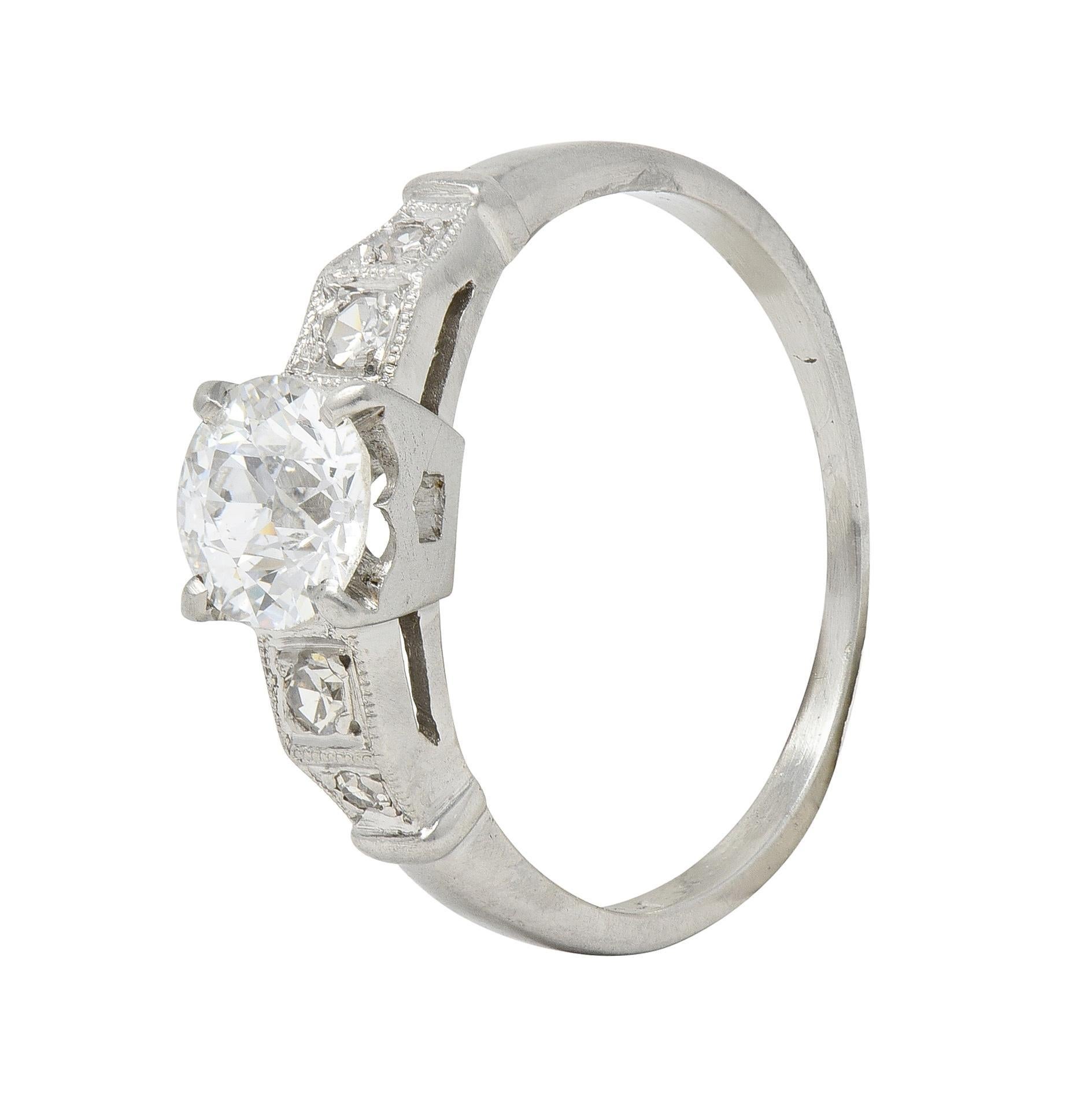 Art Deco 1.01 CTW Diamond Platinum Five Stone Vintage Engagement Ring For Sale 3