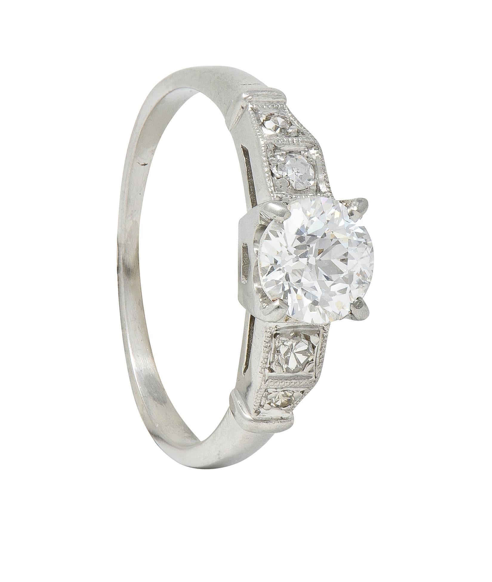 Art Deco 1.01 CTW Diamond Platinum Five Stone Vintage Engagement Ring For Sale 5
