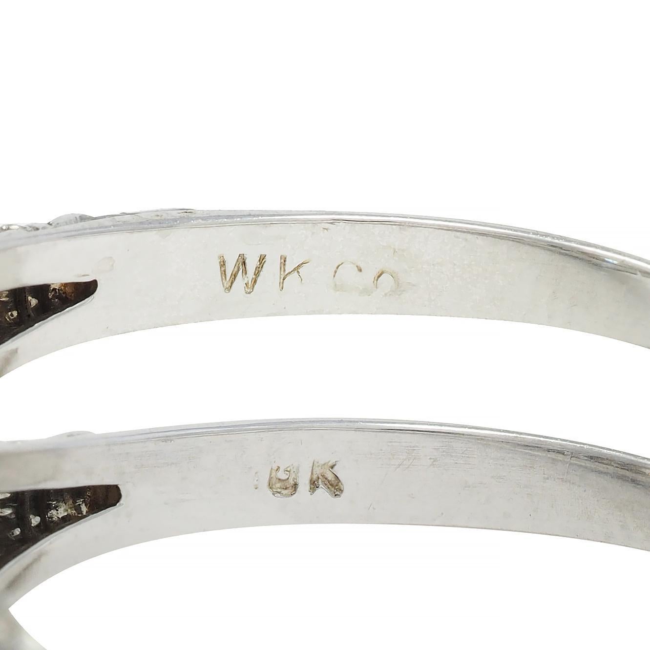 Art Deco 1.01 CTW European Diamond 18 Karat White Gold Antique Engagement Ring For Sale 6