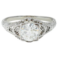 Art Deco 1.01 CTW European Diamond 18 Karat White Gold Antique Engagement Ring