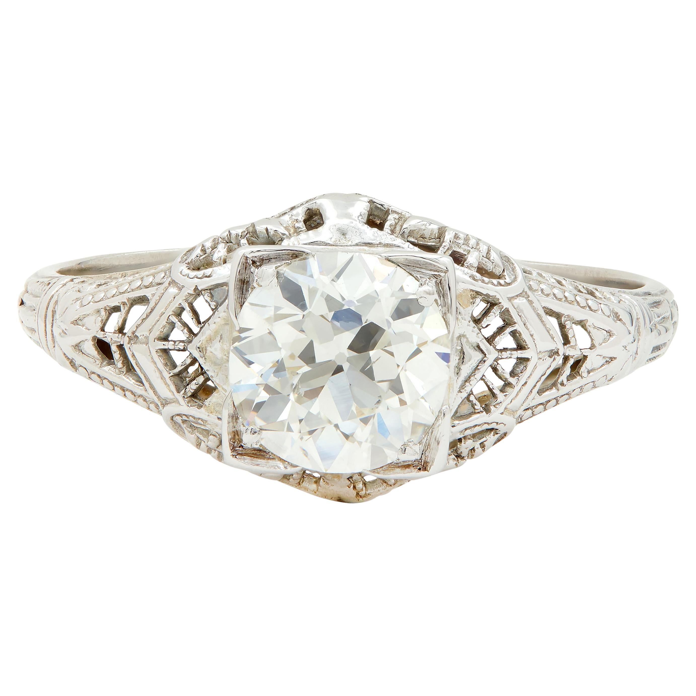 Anillo de Compromiso Antiguo Art Decó 1.01 CTW Diamante Europeo Oro Blanco 18 Kilates en venta
