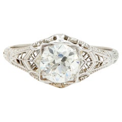 Anillo de Compromiso Antiguo Art Decó 1.01 CTW Diamante Europeo Oro Blanco 18 Kilates