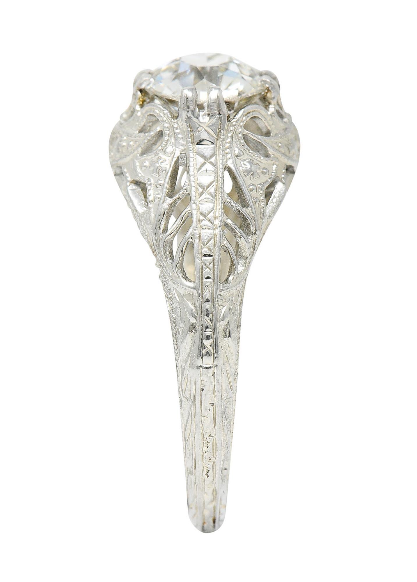 Art Deco 1.02 Carat Diamond 18 Karat White Gold Engagement Ring For Sale 4