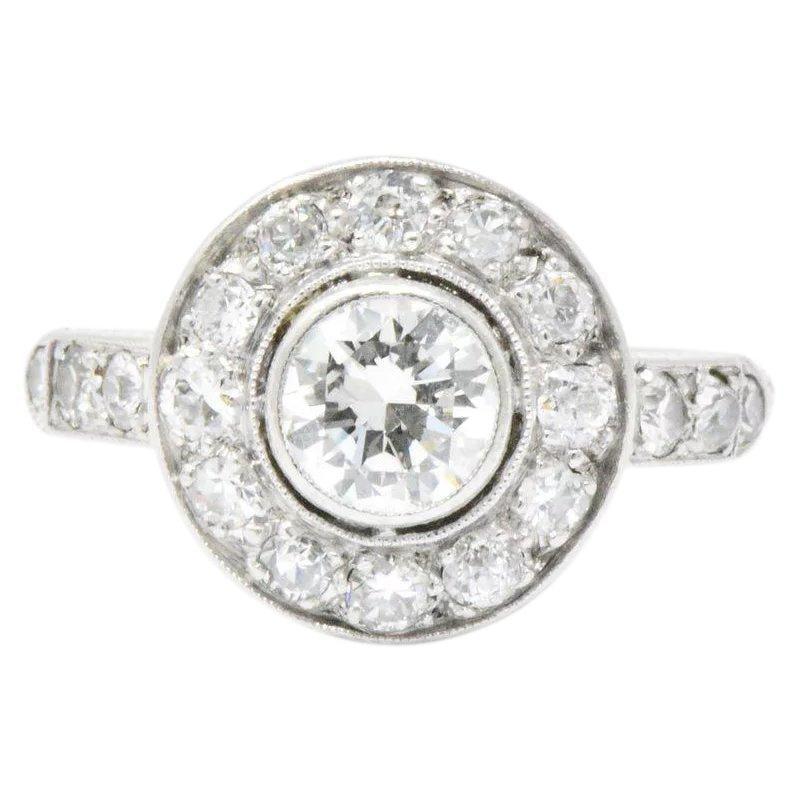 Superb Art Deco 1.02 CTW Diamond 14K White Gold Cluster Engagement Ring
