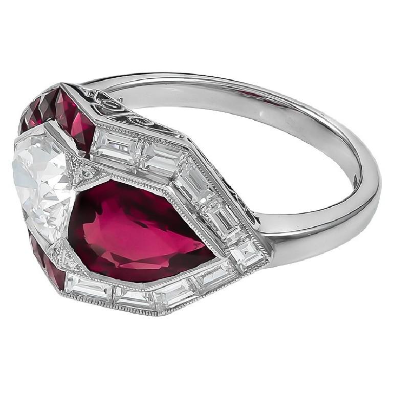 Sophia D, Art Deco Style 1.02 Carat Ruby and Diamond Ring In New Condition For Sale In New York, NY