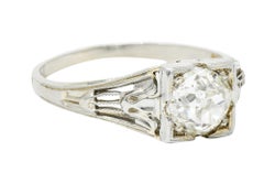 Art Deco 1.02 Carats Diamond 18 Karat White Gold Lotus Engagement Ring GIA