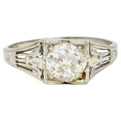 Art Deco 1,02 Karat Diamant 18 Karat Weißgold Antiker Lotus Verlobungsring GIA