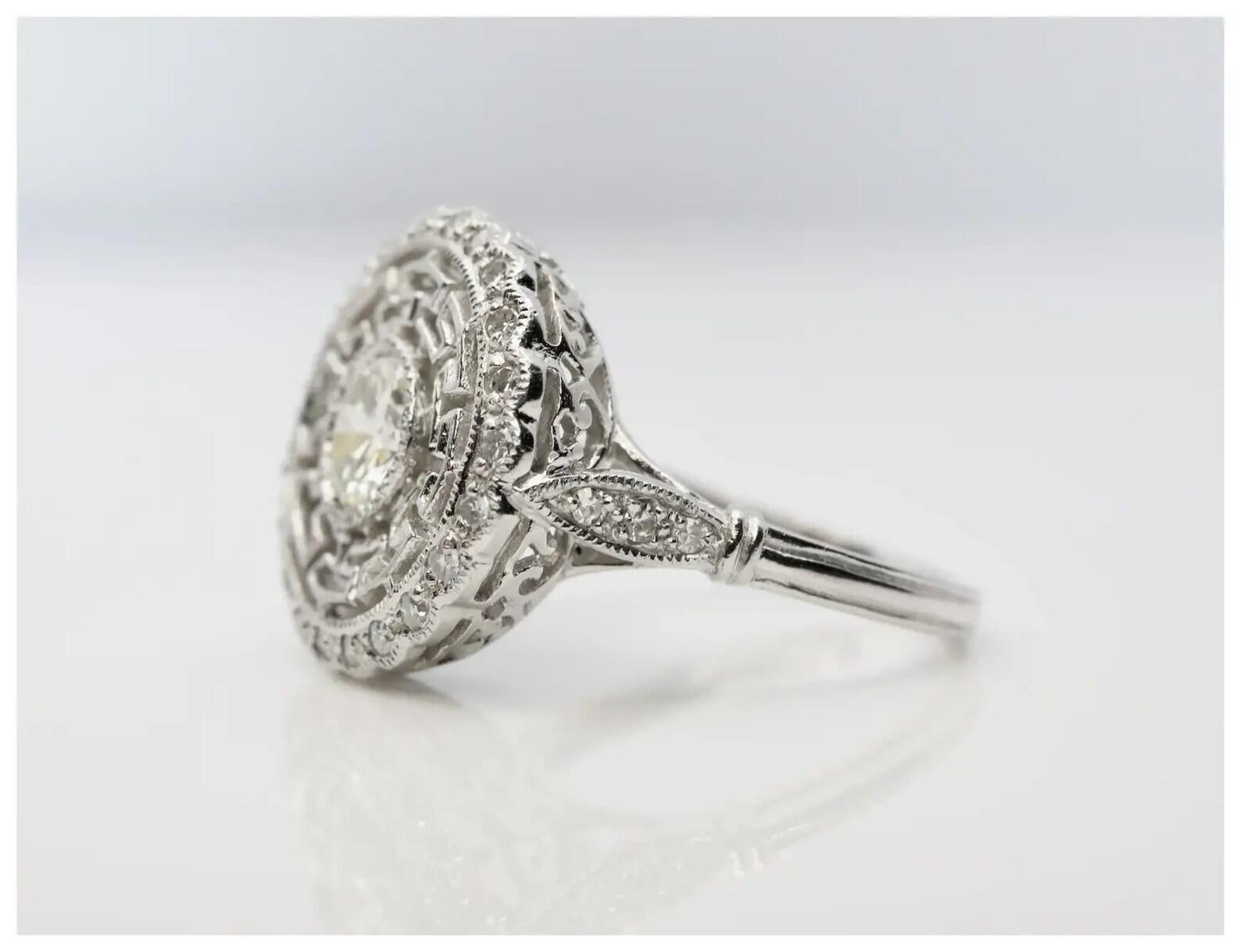 Old European Cut Art Deco 1.02 CTW Greek Key Motif Diamond Engagement Ring in Platinum For Sale