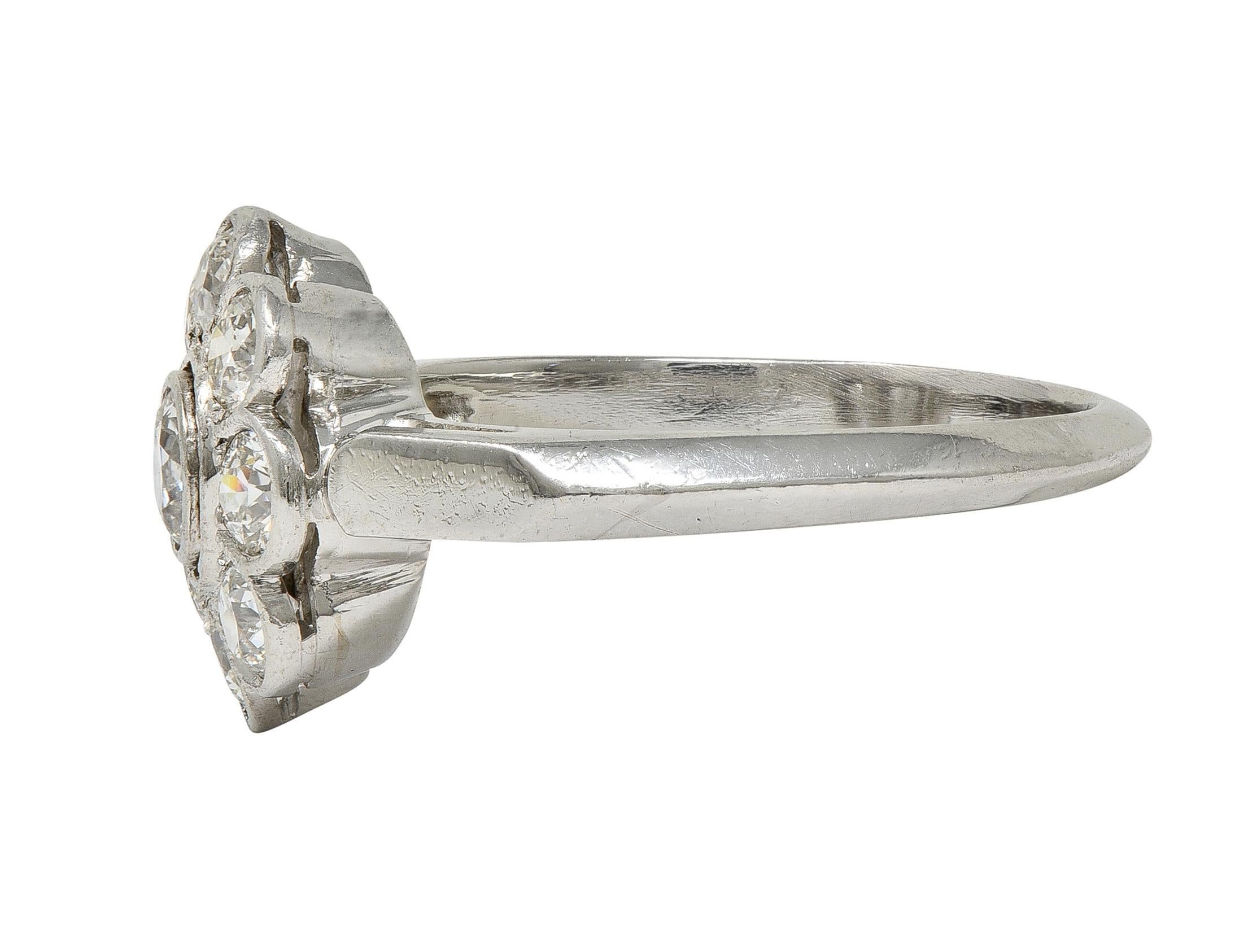 Women's or Men's Art Deco 1.02 CTW Old European Diamond Platinum Vintage Cluster Engagement Ring For Sale