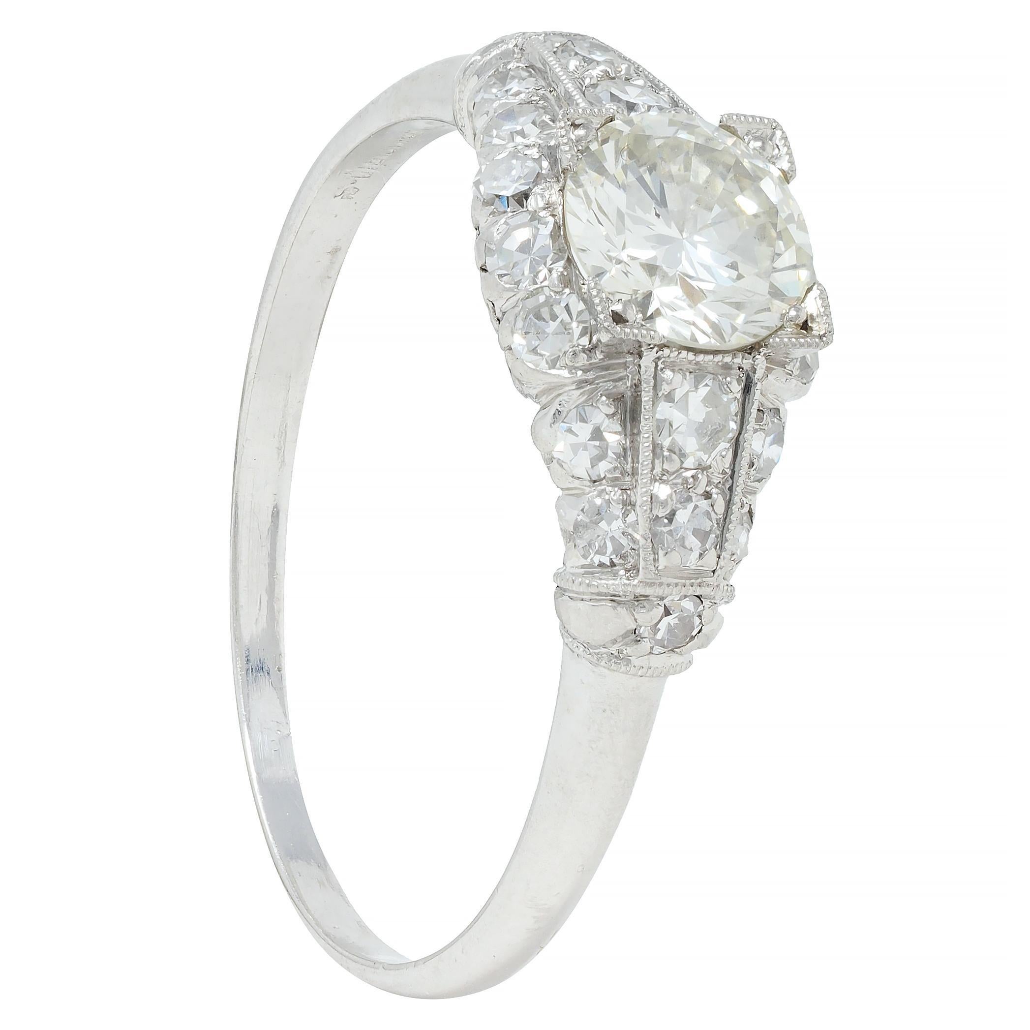 Art Deco 1.02 CTW Transitional Cut Diamond Platinum Engagement Ring 6