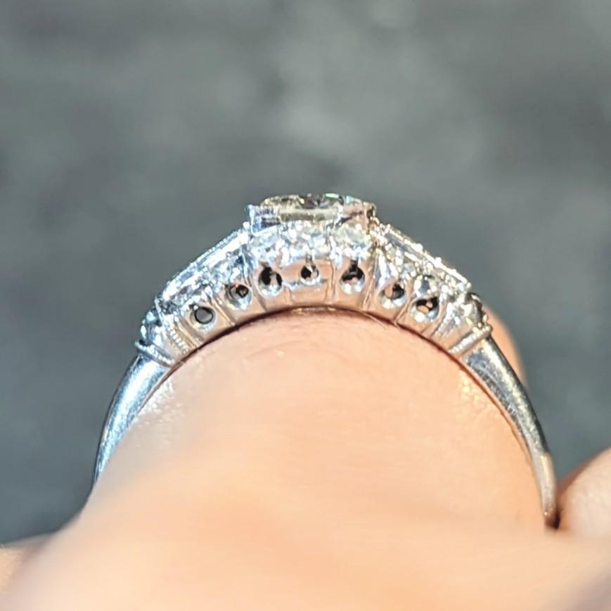Art Deco 1.02 CTW Transitional Cut Diamond Platinum Engagement Ring 8