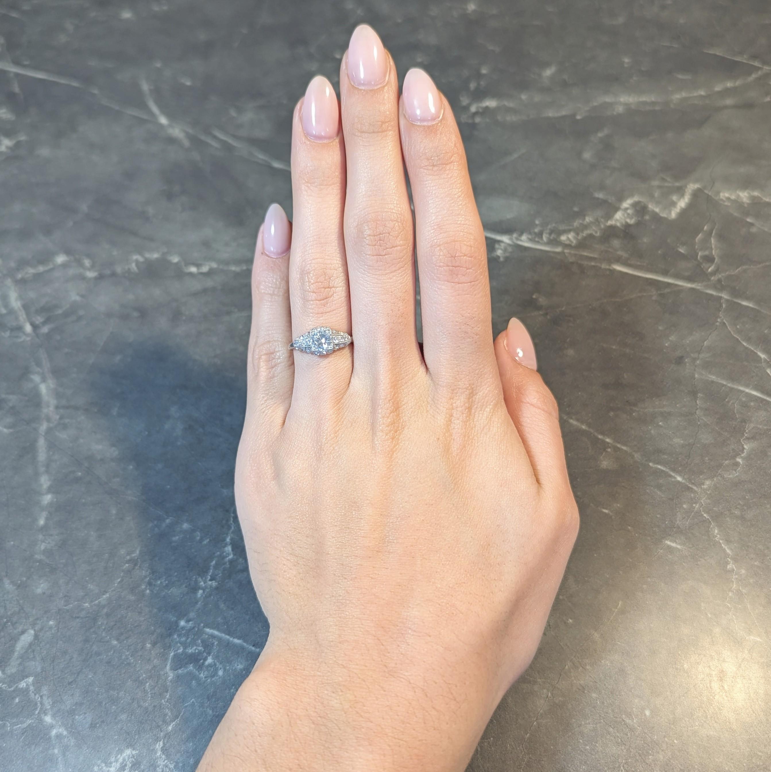 Art Deco 1.02 CTW Transitional Cut Diamond Platinum Engagement Ring 9