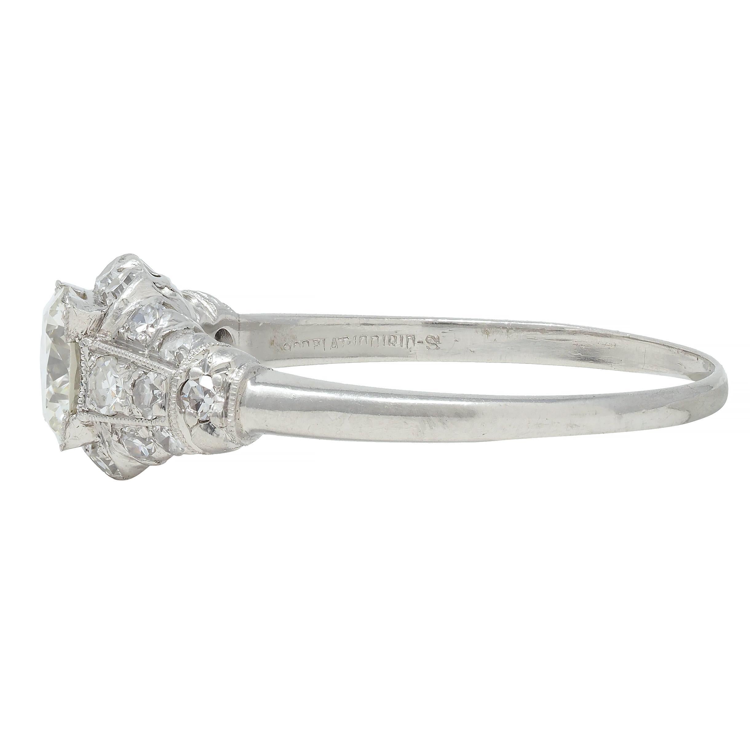 Women's or Men's Art Deco 1.02 CTW Transitional Cut Diamond Platinum Engagement Ring